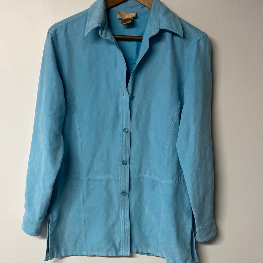 COTTON GINNY Vintage Faux Suede Light Blue Women's button up coat/Blazer